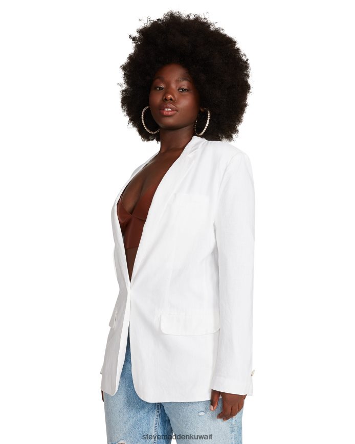 Steve Madden نحيف الكتان على حافة السترة أبيض يلبس 6JPNNF574