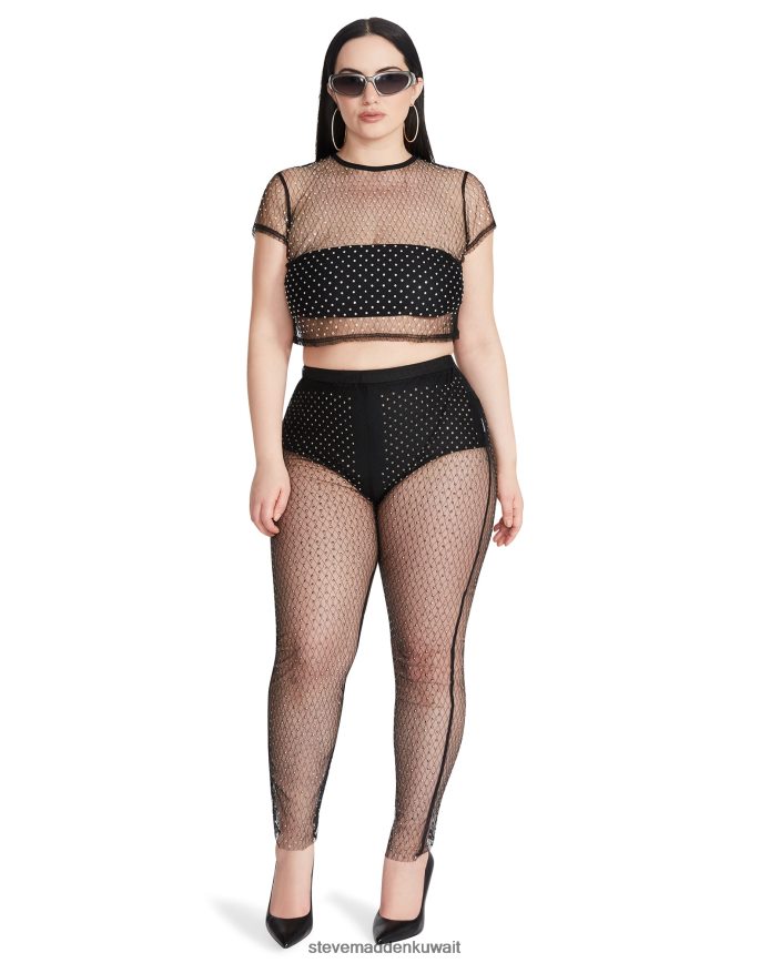 Steve Madden نحيف السراويل شبكة حجر الراين أسود يلبس 6JPNNF652