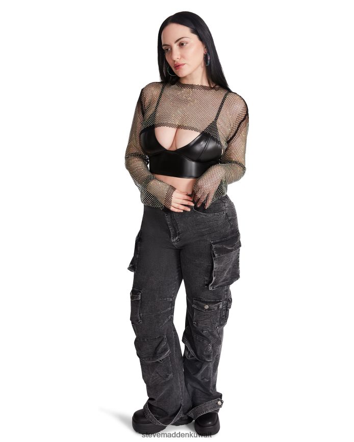 Steve Madden نحيف شبكة حجر الراين بوليرو أسود يلبس 6JPNNF751