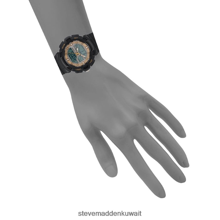 Steve Madden للجنسين ساعة رياضية كبيرة الحجم أسود ملحق 6JPNNF833