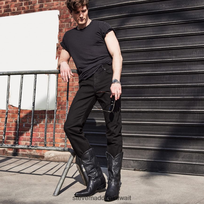 Steve Madden رجال reyy جلد أسود أحذية 6JPNNF943