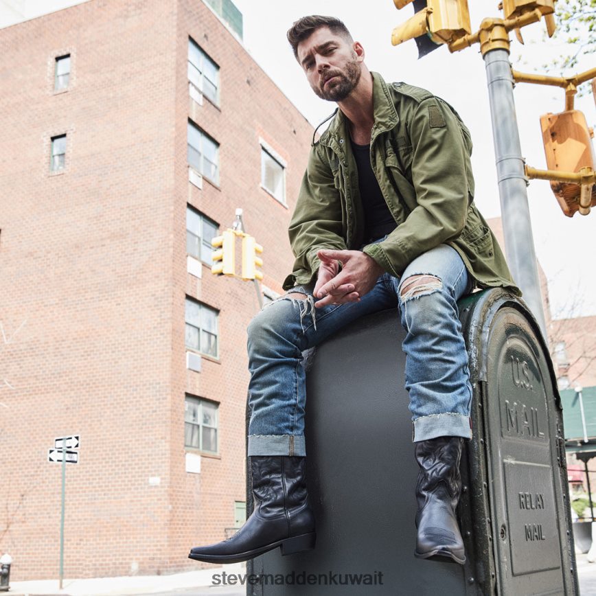 Steve Madden رجال reyy جلد أسود أحذية 6JPNNF943